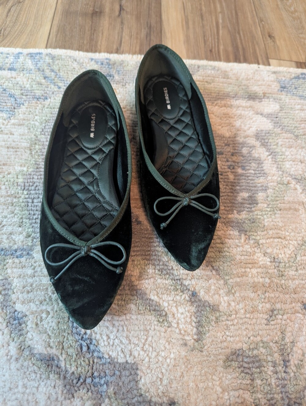 Birdies Women's Donqun Dark Green Velvet Pointed Toe Ballet Flats - Picture 6 of 6